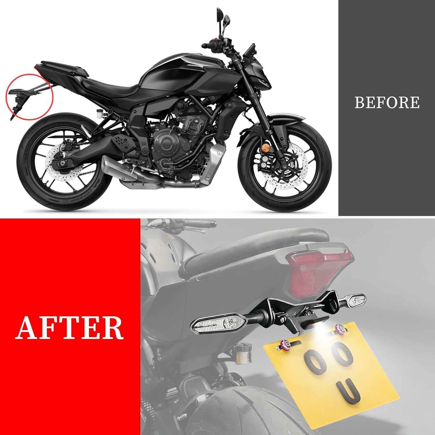 MT07 Fender Eliminator Kit with LED Turn Signals - License Plate Bracket Compatible With 2025 2026 MT-07 & MT-07 Y‑AMT Rear Tail Tidy Kit whit LED Blinker and LICENSE PLATE Light