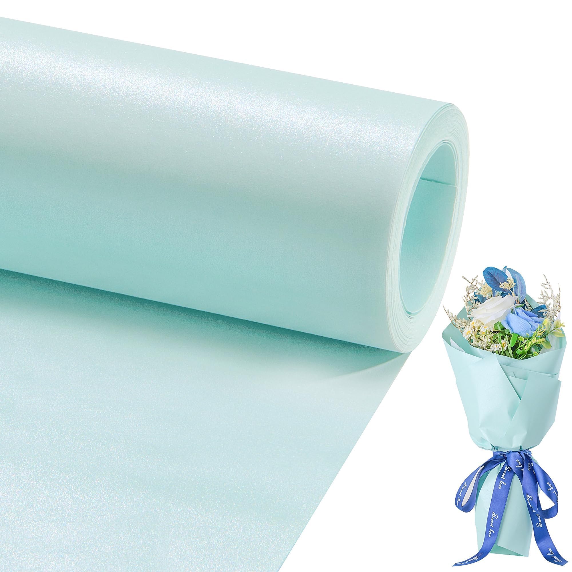 Matte Wrapping Paper Roll - Solid Color Pearly 17.3Inches X 39.4Feet Light Blue Shimmer Gift Wrapping Paper Roll Elegant Lustre Paper for Wedding,Valentine's Day,Birthday, Christmas PAP11LB