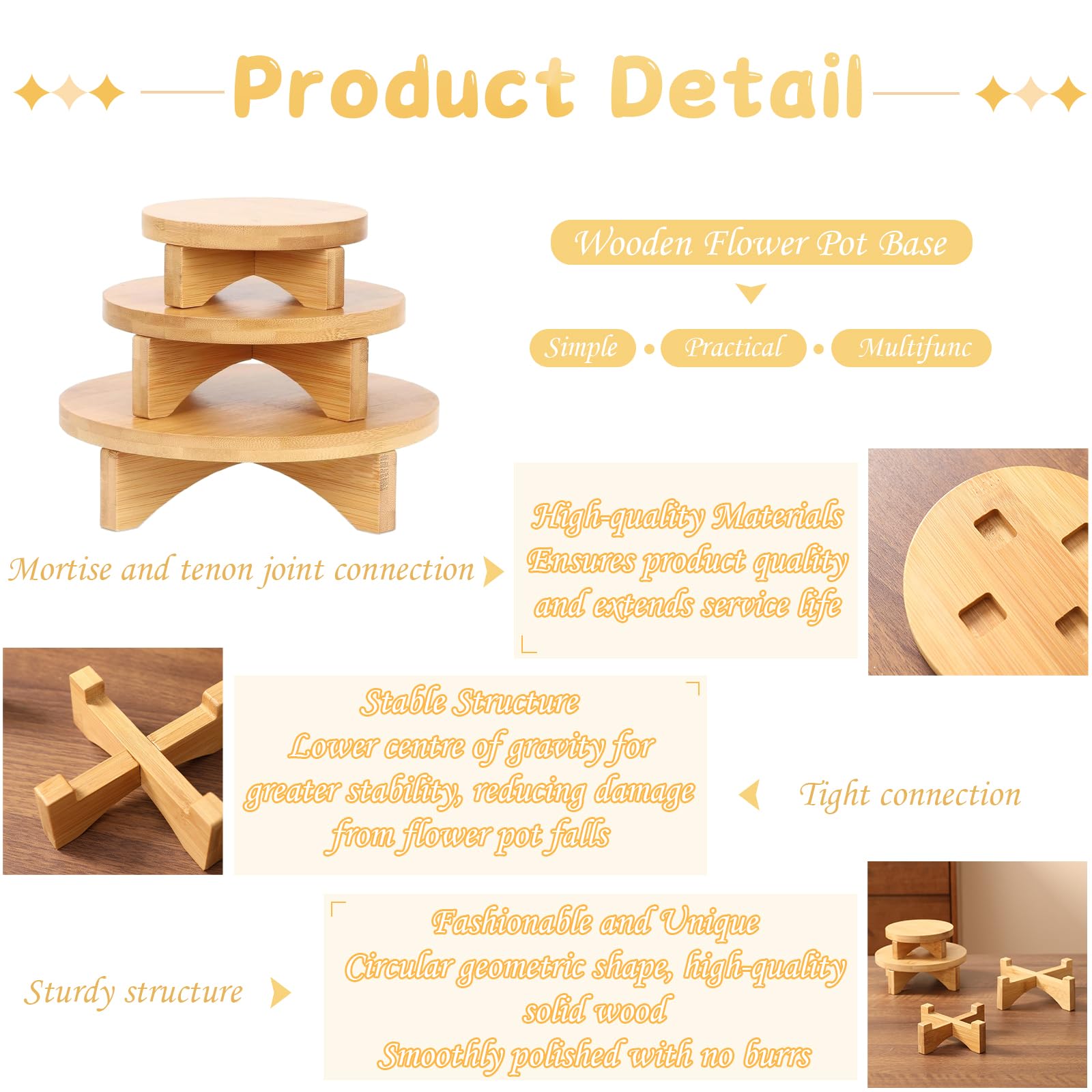3 Stück Pflanzenhocker, Blumenhocker Holz, Pflanzenhocker Holz Flach Rund, Blumen Hocker Rund, Abnehmbar Klein Holzschemel, Für Tischdekorationen, Topfpflanzen, Dekorative Pflanzentreppe