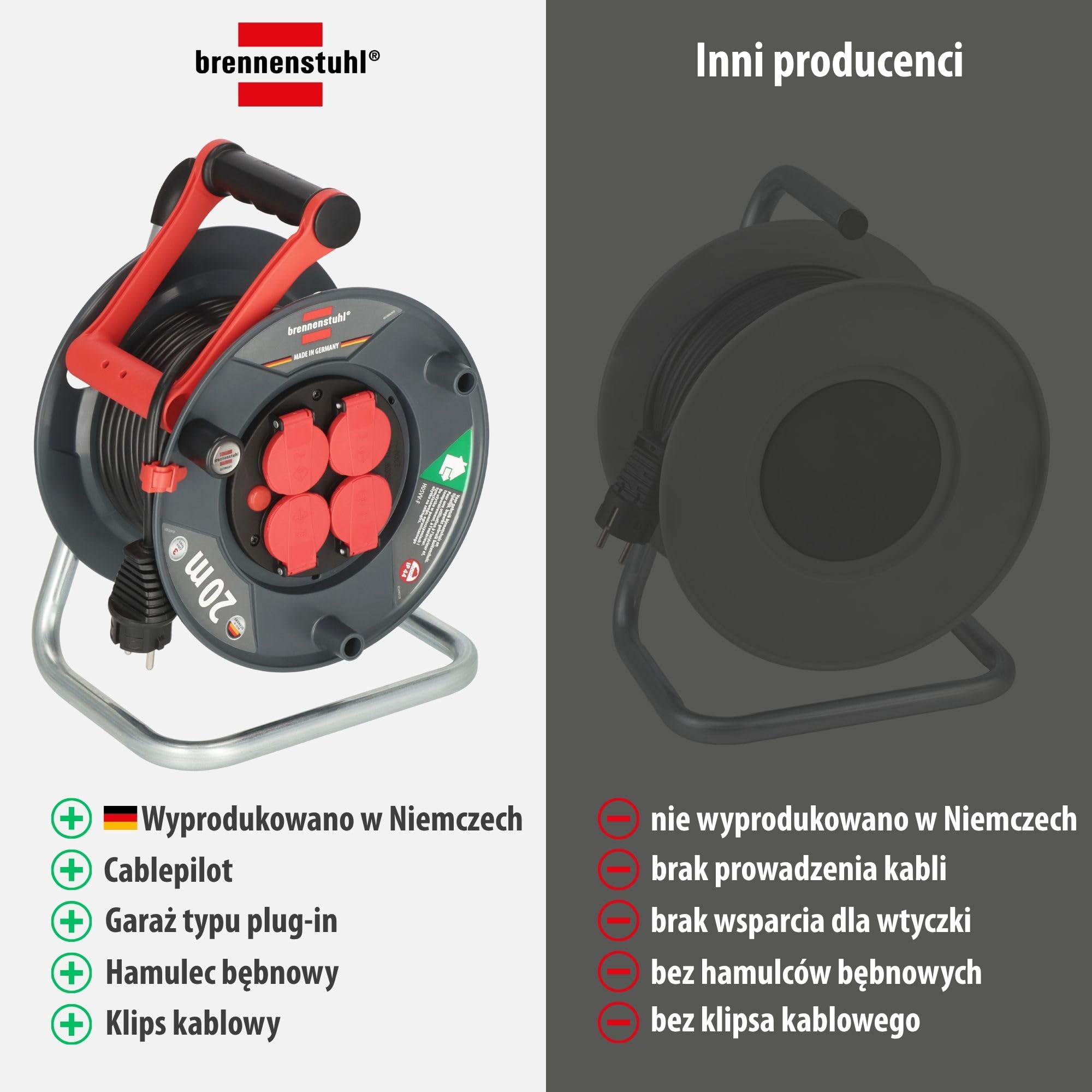 Brennenstuhl Garant V2 IP44 Zewnętrzny przedłużacz bębnowy 40 m (wyprodukowany w Niemczech, 4 gniazda ze wzmocnioną ochroną przed dotykiem, specjalne tworzywo sztuczne)