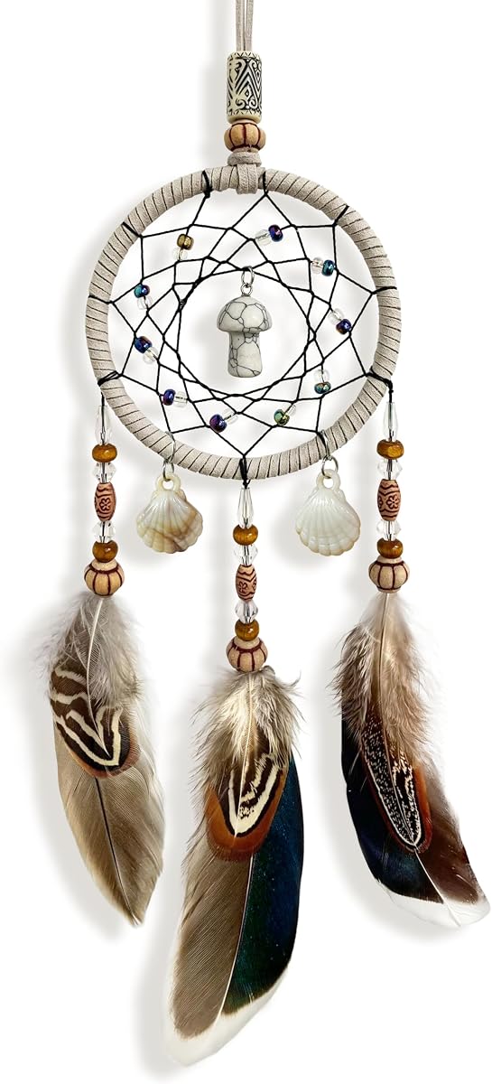 Dream Catchers for Car,Handmade Brown Boho Rear View Mirror Hanging Decor | Mushroom Dreamcatcher with Turquoise Hanging Ornament Car Charms Pendant Gift,Good Luck Charm for Safe Trave
