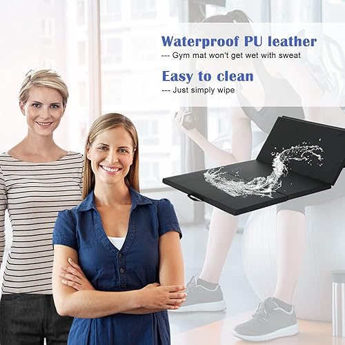 Miniatura 4 de Tapete de gimnasia plegable de 4 x 8 x 2 pulgadas, extra grueso, de alta densidad, antidesgarros, con asas de transporte, cierre de velcro, tapete