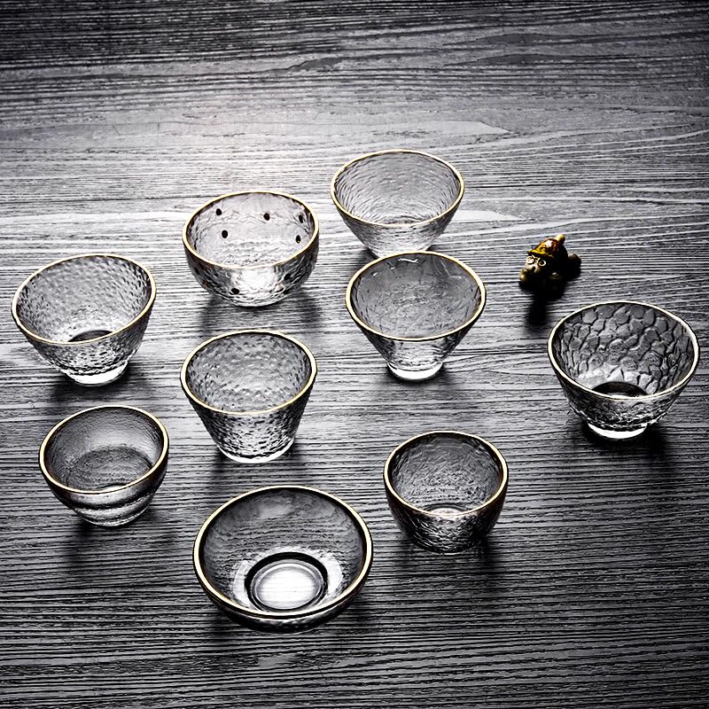 Lot de 4 tasses à saké japonaises en verre – Mini tasses à thé Kung Fu pour thé vert et Oolong – Gobelets élégants en verre pour cérémonie du thé et boire du saké
