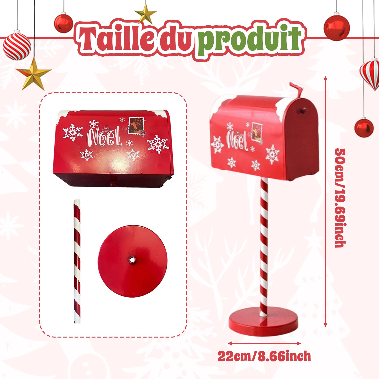 F Fityle Boîte aux Lettres de Noël en Fer, Facile à Installer, Boîte à Cartes de Vœux, Décoration de Porte d'Entrée avec Support, Collecteur de Messages Festifs, pour Intérieur et Extérieur, 22cmx50cm