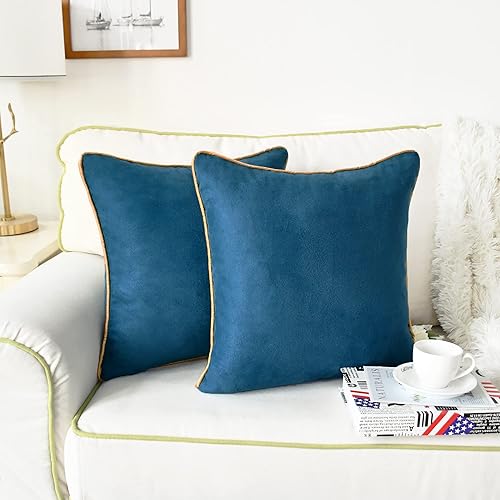 Miniatura 2 de CaliTime Juego de 2 fundas de cojín decorativas de gamuza sintética súper suaves con borde dorado con ribete dorado para sofá, cama, sofá, granja,