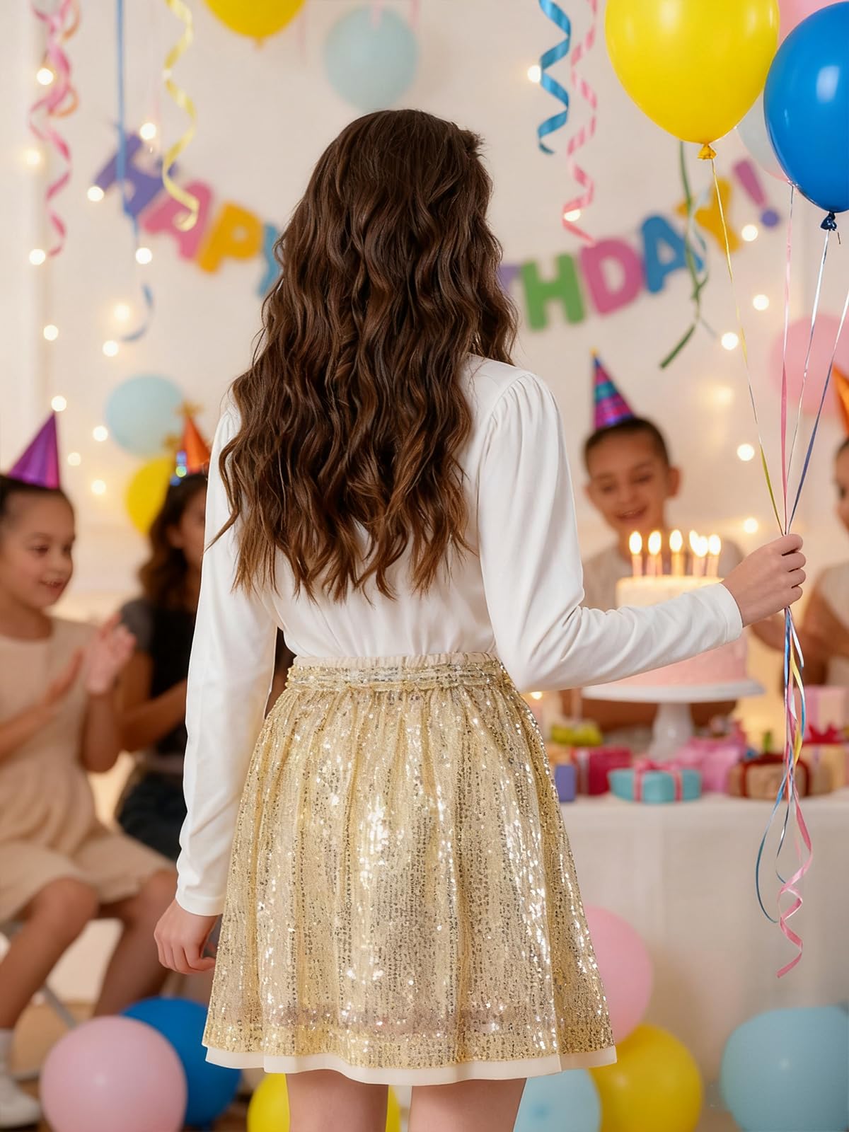 Pailletten Rock Mädchen Glitzer Rock Kinder A-Linie Glitzerrock Disco Outfit für Festlich Party 5–14 Jahres