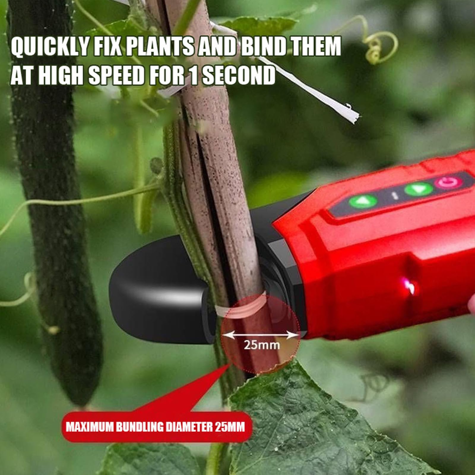 Máquina Atadora Eléctrica, Atadora de Viñas Semi-Automática con Pantalla LED y Engranaje Ajustable, Capacidad 25mm, Herramienta Portátil para Ramas de Uvas, Tomates y Frambuesas