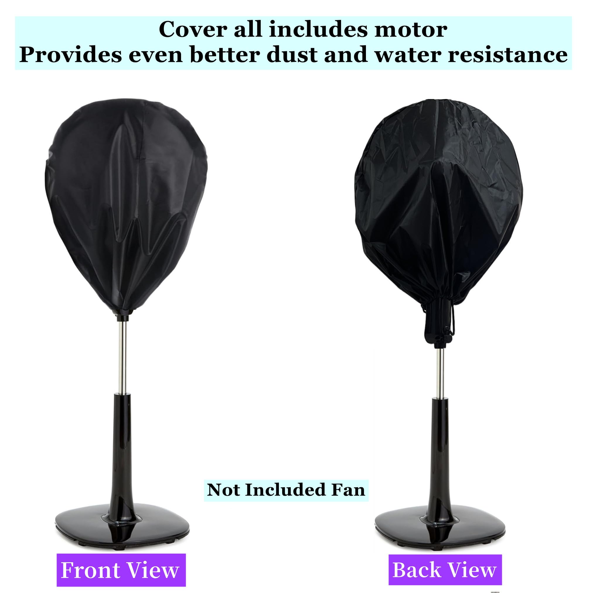 Cubierta de ventilador a prueba de polvo e impermeable para almacenamiento de ventiladores de pedestal oscilante de 16 a 18 pulgadas, color negro, tela Oxford, lavable, reutilizable, fácil de 2