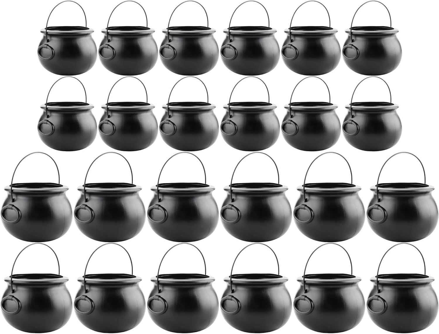 PMU Halloween Cauldron 24pc- (12)8", (12)6" Witch Plastic Cauldron Candy bowl Black, For Halloween Decor