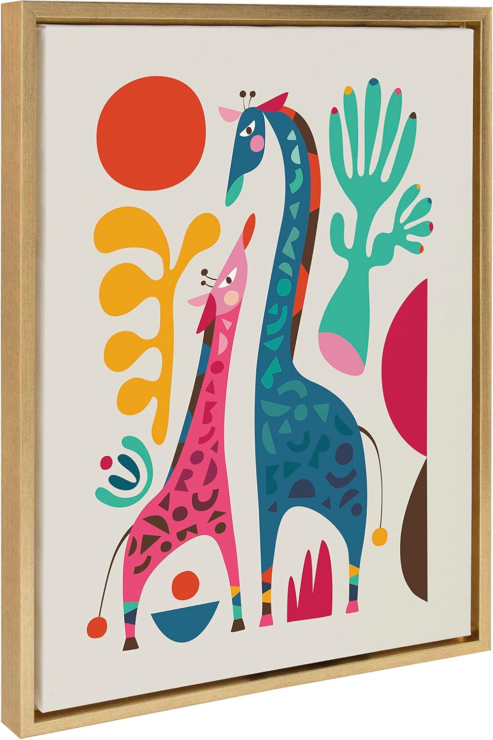 WALL_ART Kate and Laurel Sylvie Giraffe Love Framed Canvas by Rachel Lee of My Dream Wall, 23x33 Natural, Abstract Animal Art for Wall