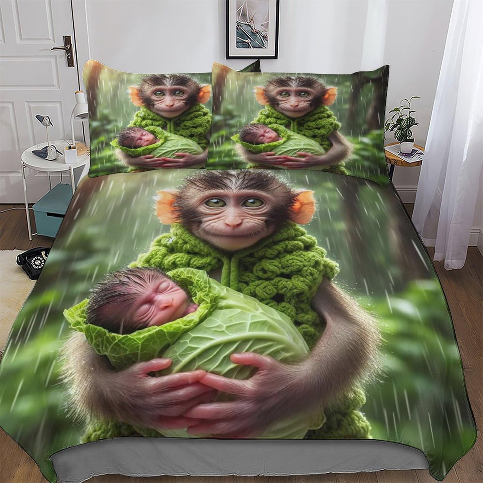 Housse de couette singe en coton microfibre pour la chambre des enfants et adultes