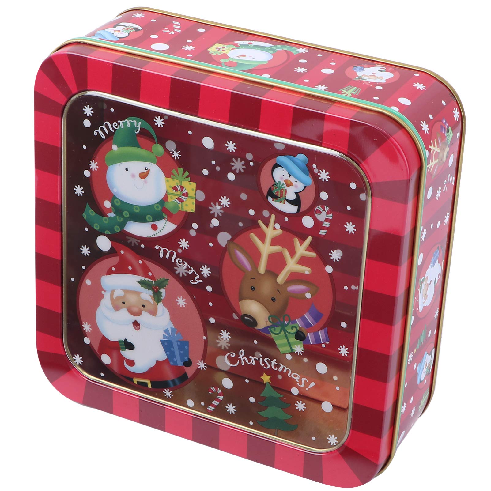 Geschenkdose Schneemann VALICLUD Weihnachts-Keksdose Aus Metall – Eckig, 15x15 Cm, Mit Fenster & Deckel, Schneemann-Motiv, Für Kekse, Kuchen & Süßigkeiten