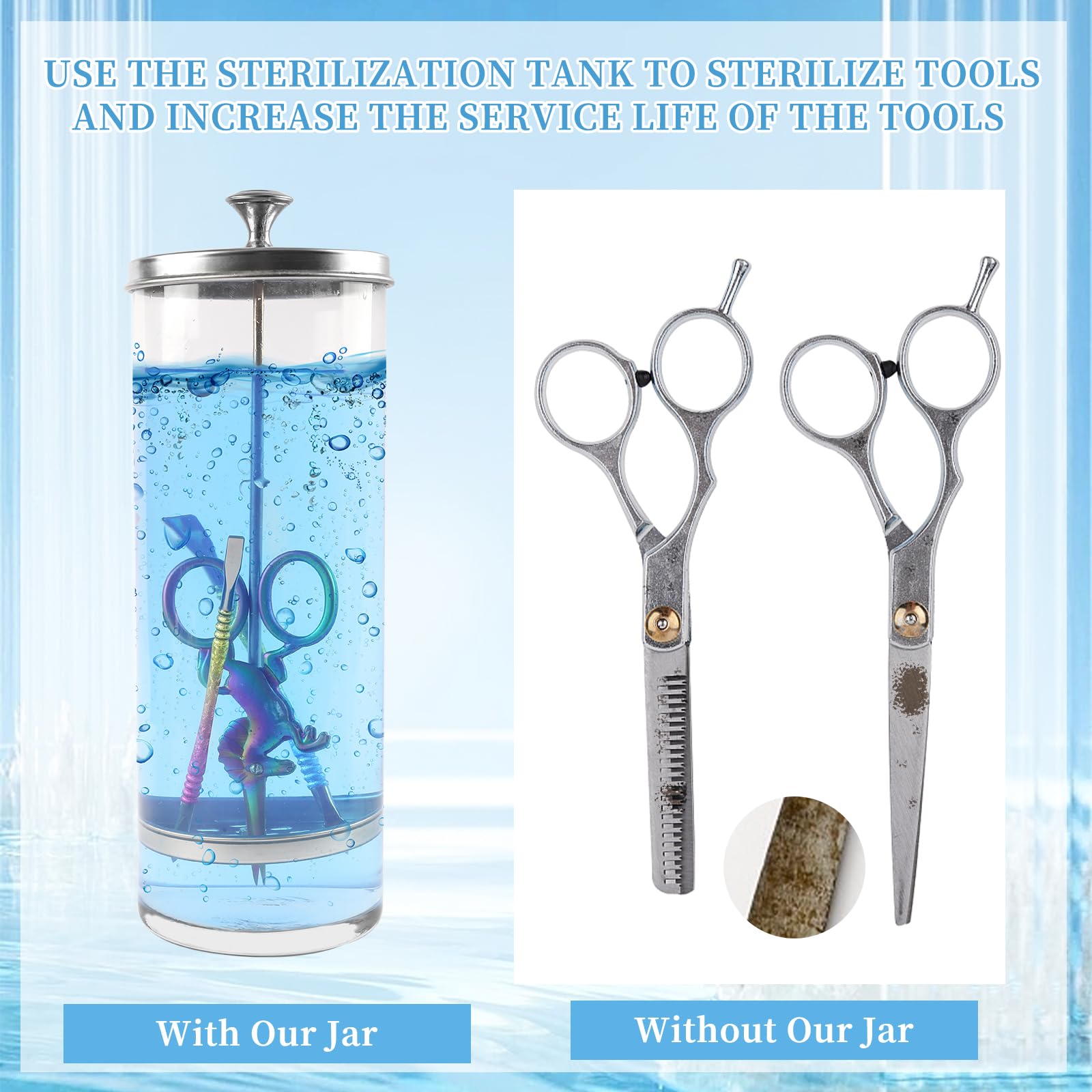 BOMOQING 35OZ Barber Jar for Manicure & Pedicure Implements, Salon Barber Tools with Removable Straining Tray (1035ml)