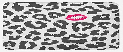 Ambesonne Savannah - Tapete de cocina, estampado de leopardo y guepardo con forma de beso, lápiz labial, arte de tendencia punteado, tapete de