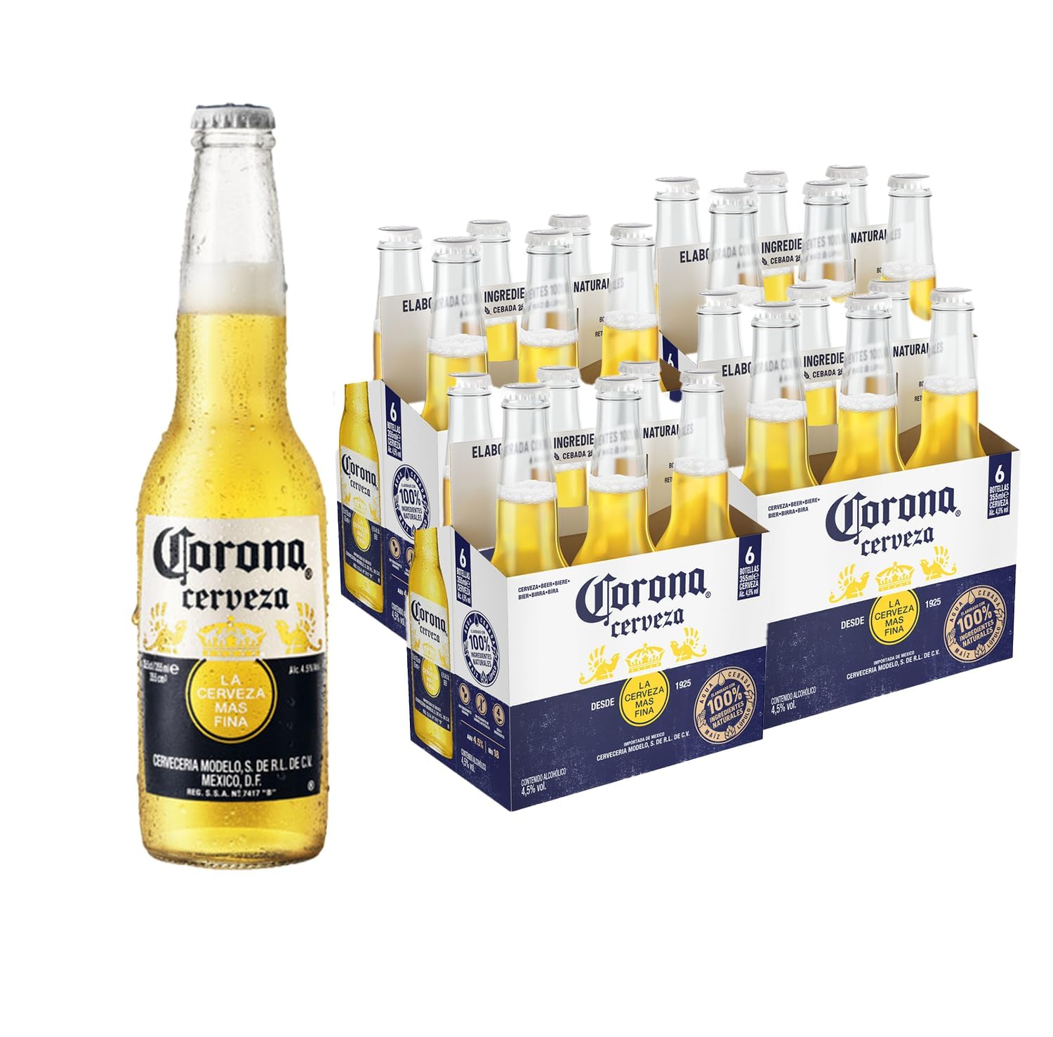 Corona Cerveza, 4 Packs de 6 Botellas x 33 cl, Cerveza Lager Ligera y Refrescante, 4,5% Volumen de Alcohol