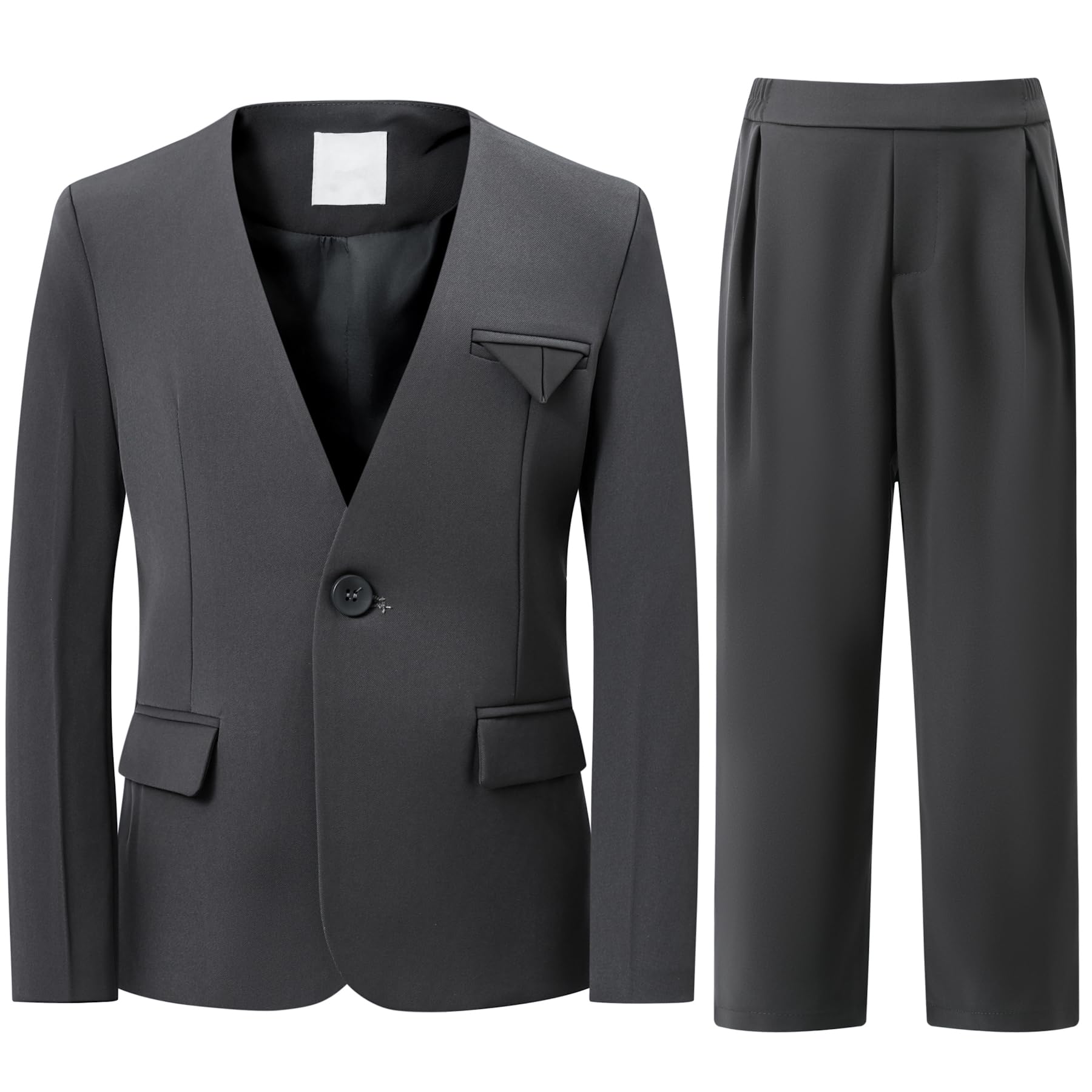 Sliktaa Traje de niño de 2 piezas, informal, juego de ropa para caballero con cuello en V, pantalones blazer para boda, fiesta