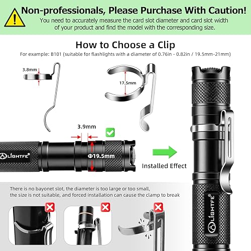 Miniatura 5 de LIGHTFE Clip de linterna B101, clip de acero inoxidable duradero, se puede utilizar como clip de tapa, clip de bolsillo, clip de bolsa, conveniente