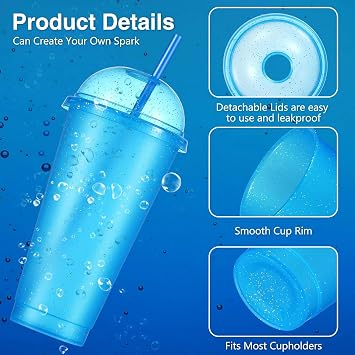 KAHEIGN 12Pcs 710ml Plastic Tumblers with Dome Lids and Straws, Colorful Gliter Water Cups Reusable Cute Kids Drinking Cup Bulk Travel Mugs Party Tumbler for Iced Drinking Coffee Water (6 Colors)
