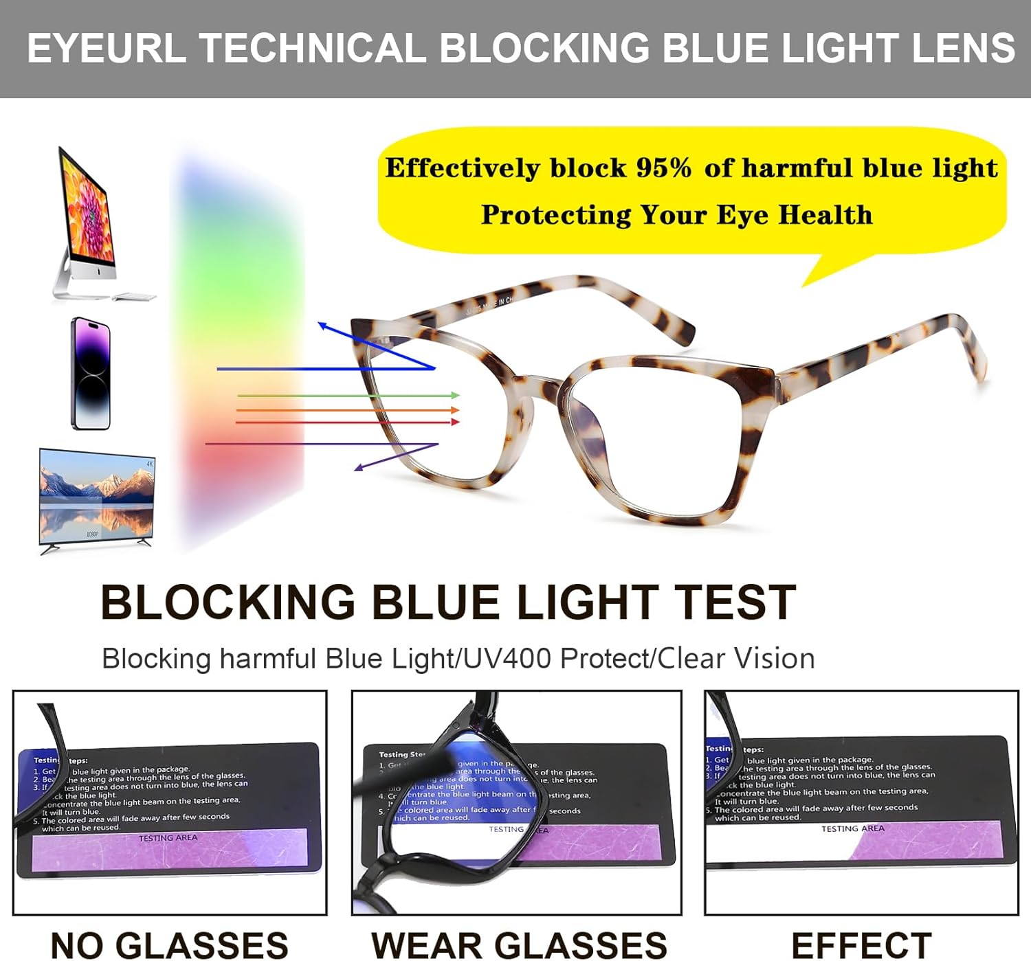 EYEURL Cat Eye Reading Glasses for women - 5 Pack Blue Light Blocking Reading Glasses Ladies +1.50 Fashion Square Frames Magnification with Spring Hinge - Image 5
