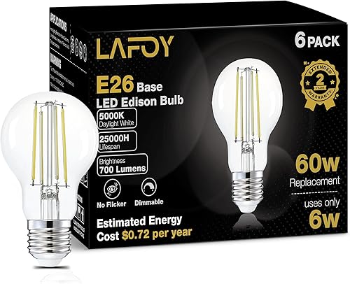 Miniatura 11 de Bombillas Lafoy A19 E26 ámbar 2200K de luz cálida suave, bombillas LED Edison vintage 60 vatios equivalentes, estilo antiguo ajustable de moda Ámbar