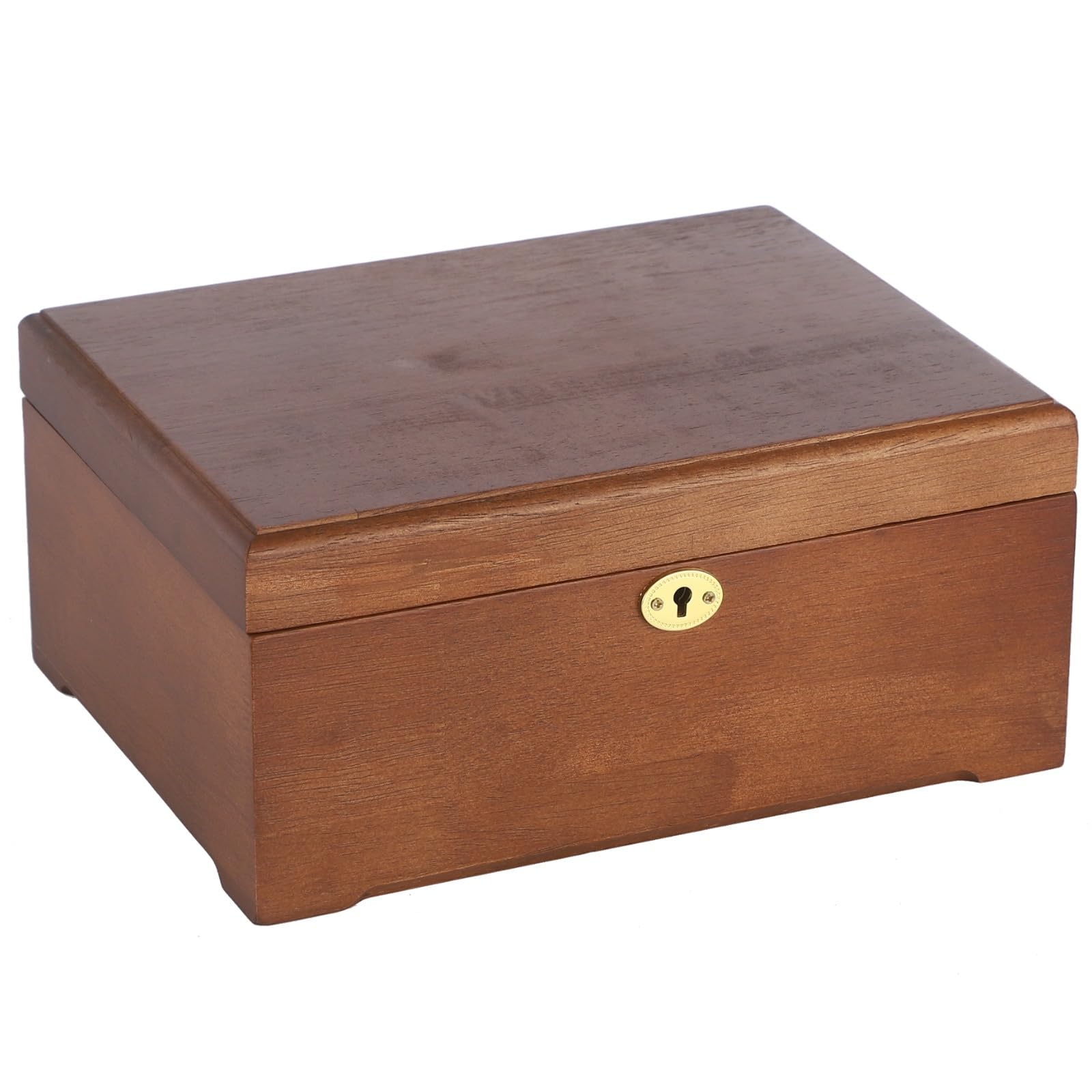 Caja de almacenamiento de madera para recuerdos, 11 x 8.5 x 5.1 pulgadas, caja de madera decorativa con cerradura y llave, organizador de tapa abatible con bisagras para joyas, fotos, objetos