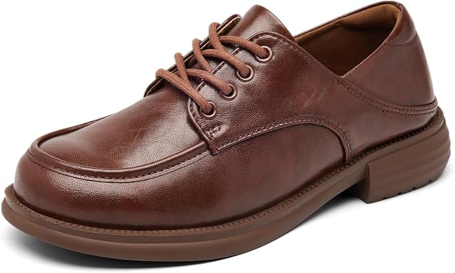 Oxford Shoes for Women Flat Slip Resistant Dress Shoes Round Toe Lace Up Casual Work Office Business Shoes Brown US 6