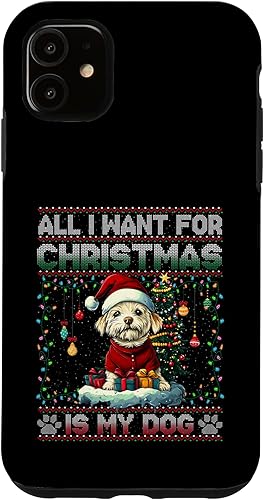 Maltese Christmas Tree Lights Decorations Dog Lover Xmas Case for iPhone 11