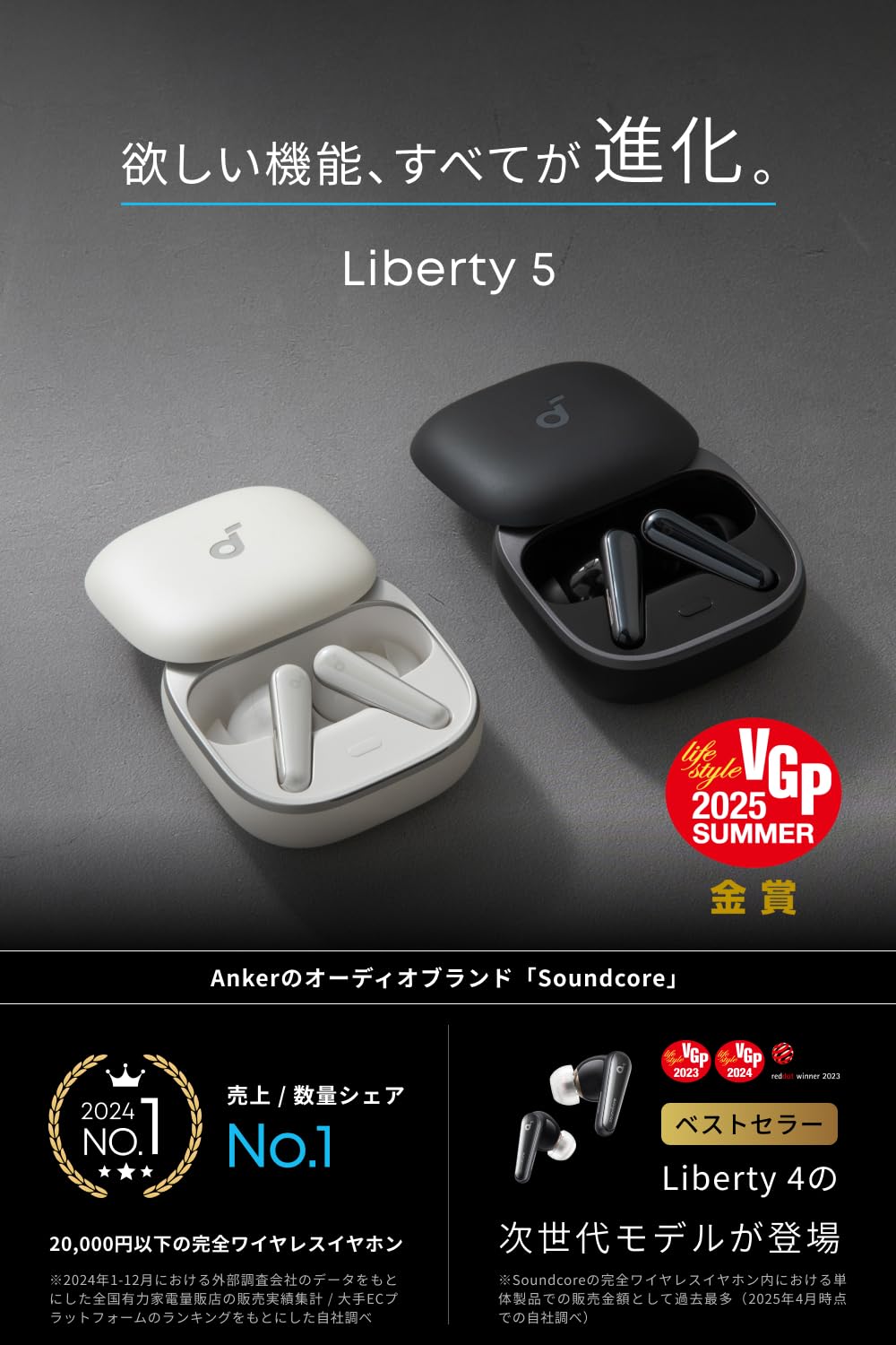 Anker Soundcore Liberty 5（Bluetooth 5.4） Amazon.com: soundcore Liberty 5 by Anker, Noise-Cancelling