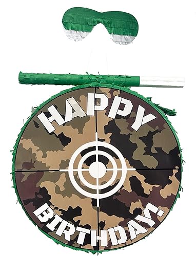 Piñata de camuflaje verde de 16 pulgadas, decoración de fiesta de cumpleaños con temática militar