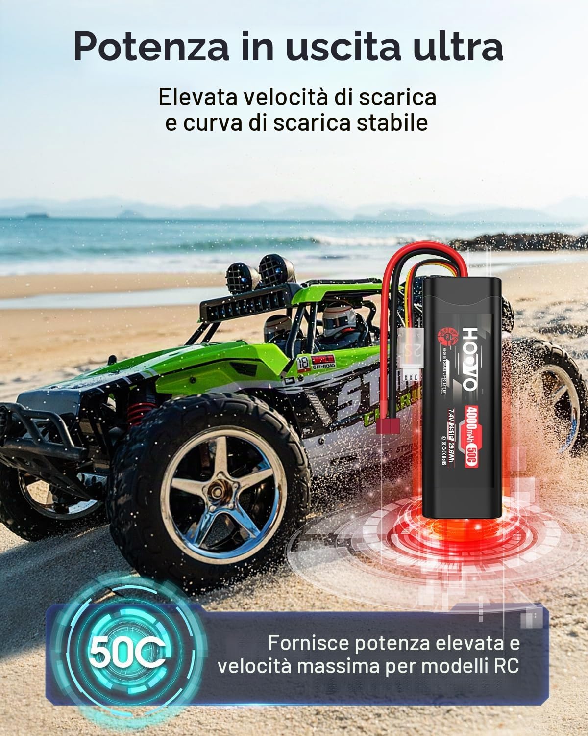 Batteria 2S RC 7,4 V 50 C 4000 mAh LiPo con spina Dean Style T Batterie HOOVO per RC Car Truck Boot Hobby Quadcopter Truggy Racing Driving (2 pezzi)