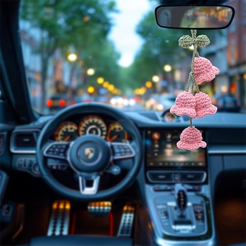 Miniatura 4 de Accesorios para colgar espejos de automóvil, colgante de flor de lirio tejido hecho a mano, bonita decoración colgante de ganchillo para espejo