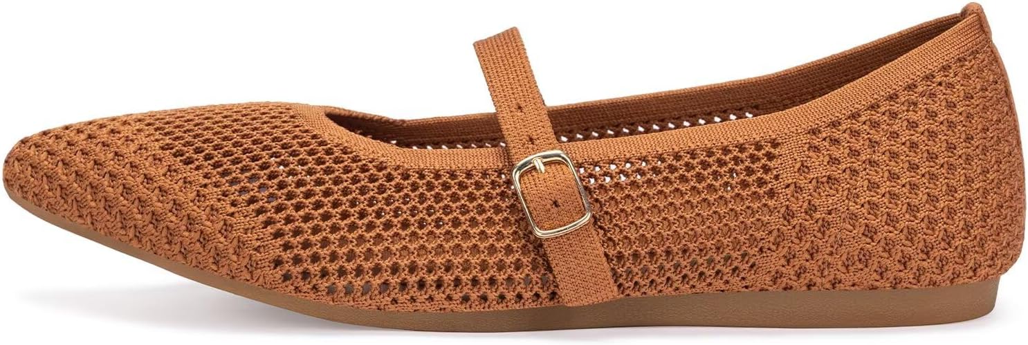 Frank Mully Women's Mesh Flats Mary Jane Shoes Pointed Toe Lightweight with Adjustable Instep Strap Knit Flat Shoes for Women Dressy Casual Washable Walking Shoes