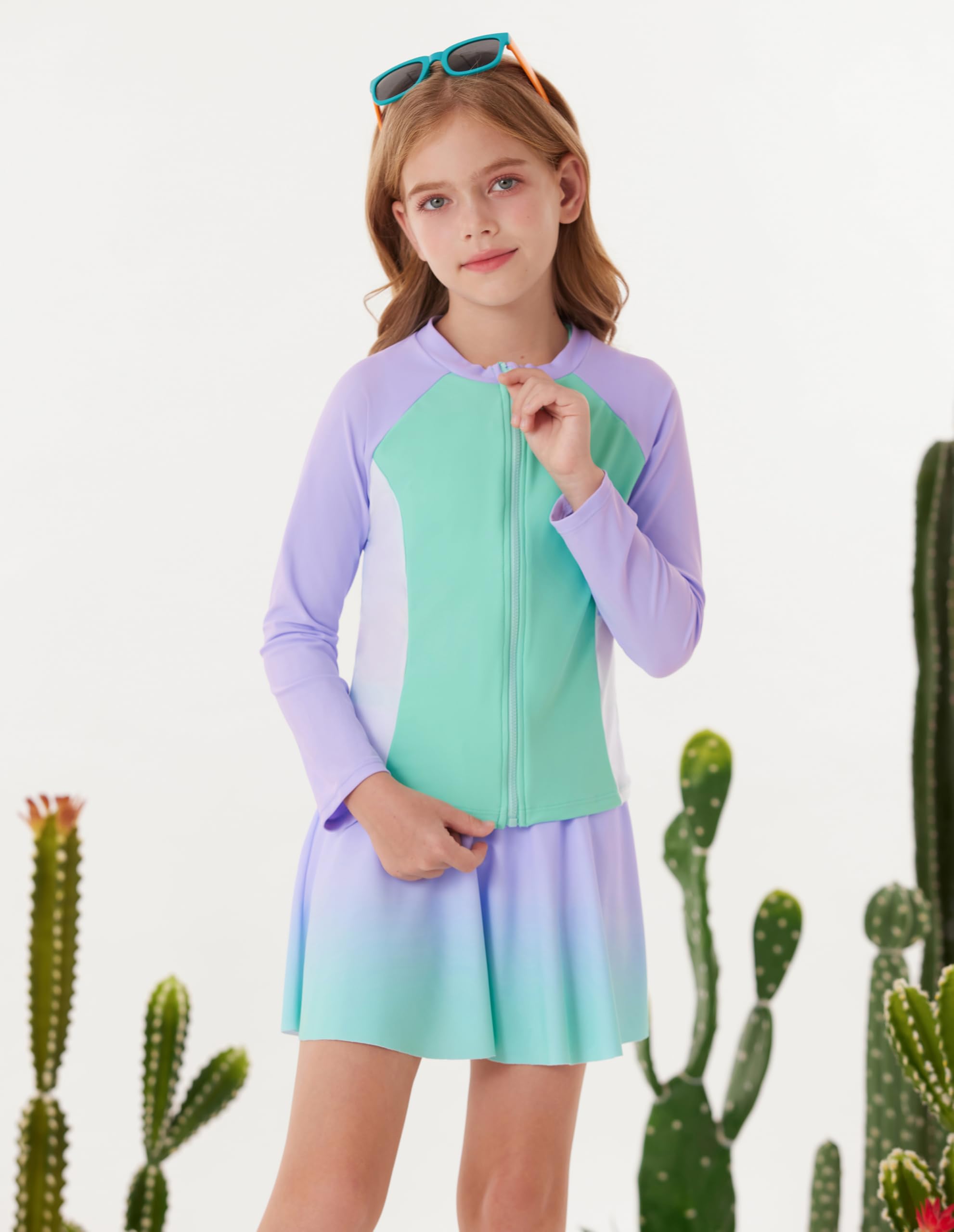GRACE KARIN Maillot de bain Rash-Guard pour fille - 3 pièces - Maillot de bain 3 pièces - Tankini - Costume de natation pour enfant