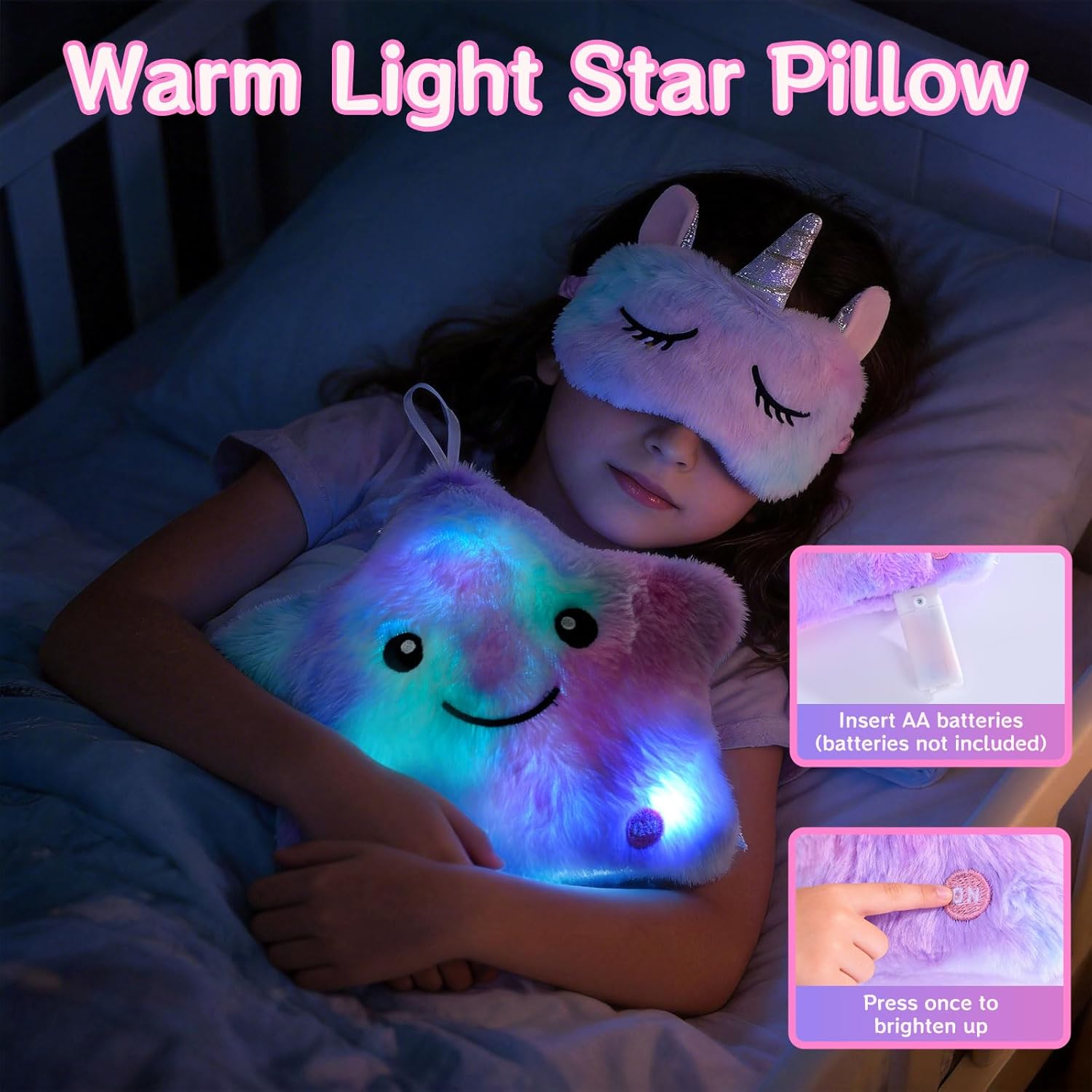 Unicorn Gifts set for Girls 4 6 7 8 9 10 12Years Old, Plush Toys Birthday Gifts with Light Up Star Pillow Diary Plush DIY Water Bottle Kits, for Daughter Niece Christmas (Plush fabric set+water cup)