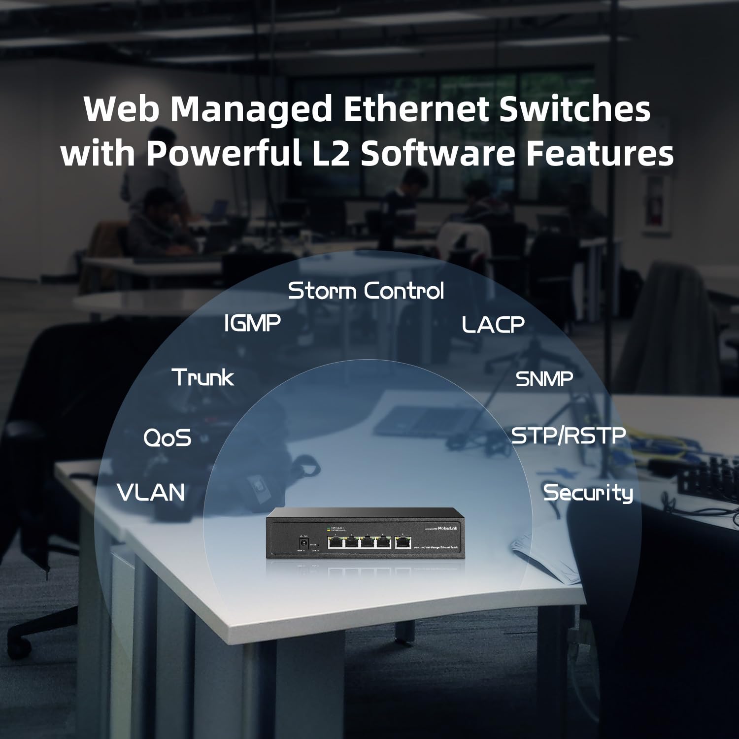 MokerLink 5 Port 10Gbps Managed Switch, 5x10G RJ45 Ethernet Ports, 10G/5G/2.5G/1000M/100Mbps, 100Gbps Bandbreite, Metall L2 Web Managed Netzwerk Switch