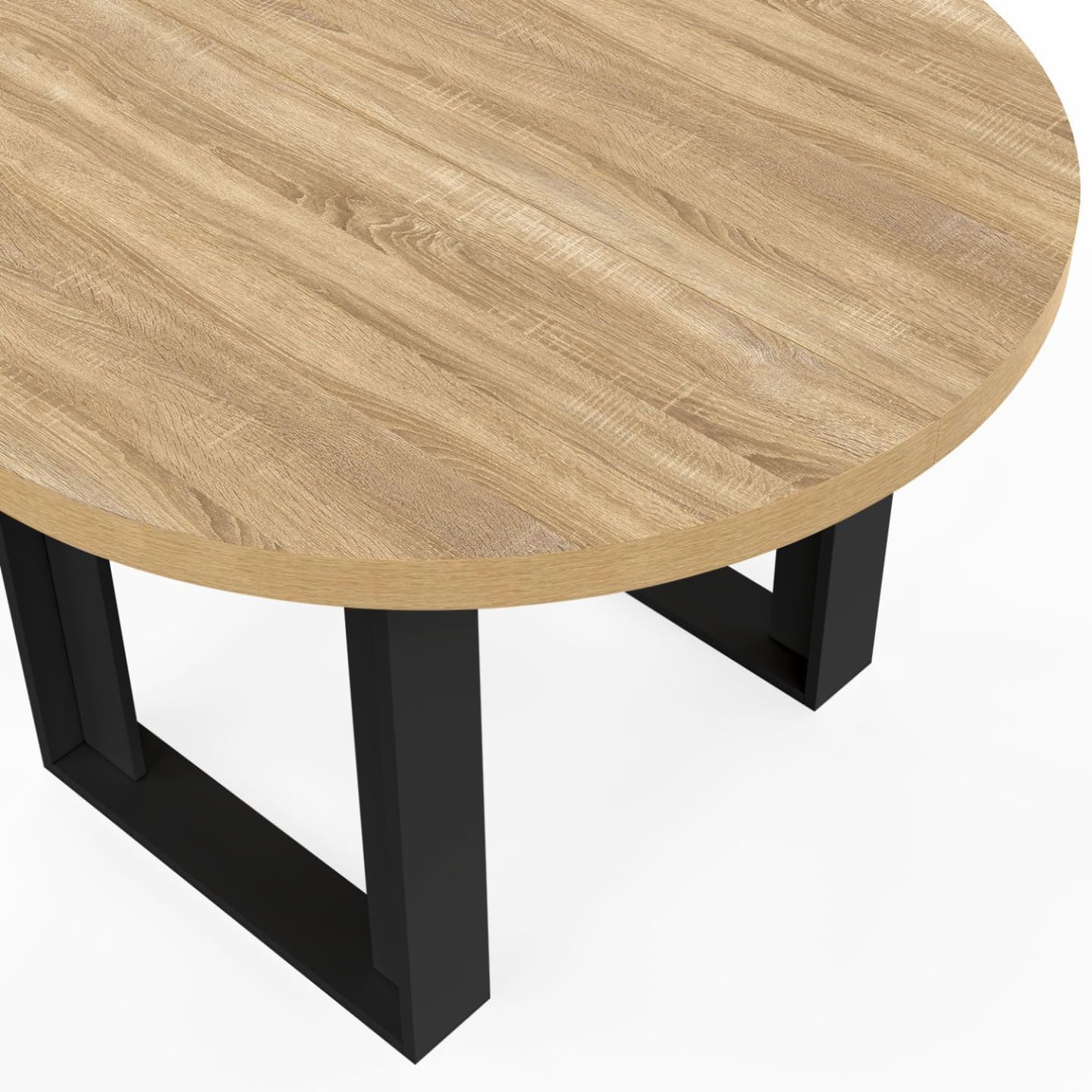 IDMarket Phoenix - Mesa de comedor fija redonda (110 cm, madera y negro, 4 personas)
