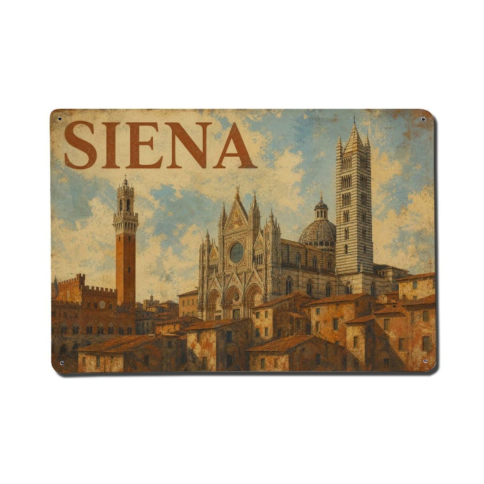 Huiyhb 8X12inch(20X30cm) Vintage Travel Siena Medieval Architecture Gothic Buildings Metal Tin Sign