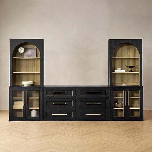 mopio Blake Centro de entretenimiento de 4 piezas con almacenamiento, cómoda gabinete de almacenamiento modular de granja moderna soporte para TV