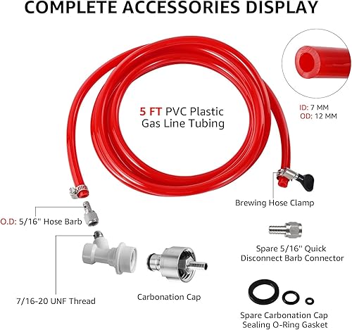 Miniatura 2 de Dbgogo Kit de tapa de carbonatación de acero inoxidable de 5 pies con bloqueo de bola de desconexión para botella de soda, cerveza PET, regulador de