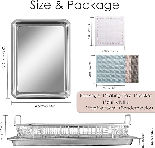 Miniatura 5 de SKIKUO Cesta para freidora de aire para horno, juego de bandejas de acero inoxidable para freidora de aire, bandeja y atrapador de grasa, cocina