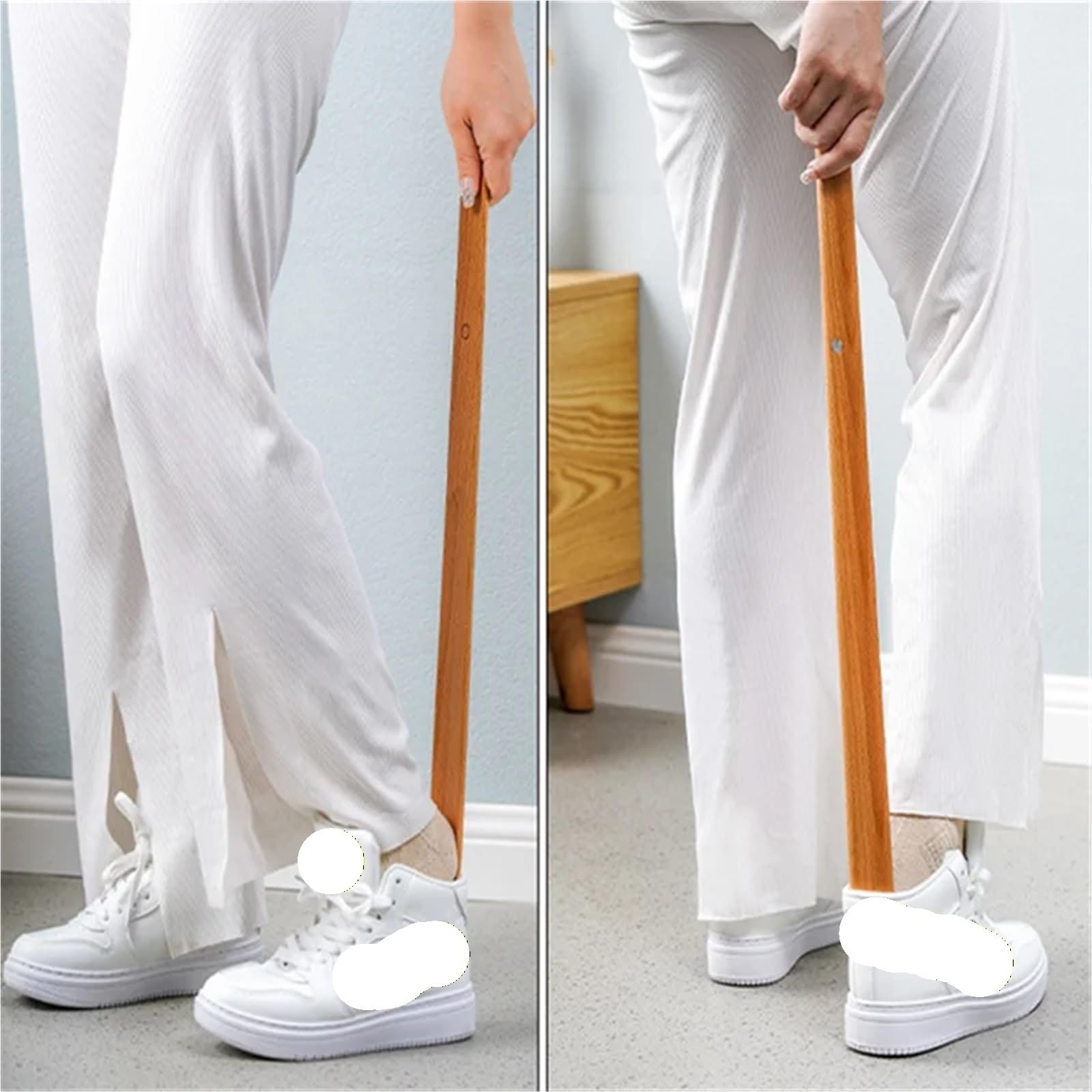 Calzador con mango largo de madera de 55CM, cuchara for zapatos, soporte más fácil for personas mayores, 1 ud.
