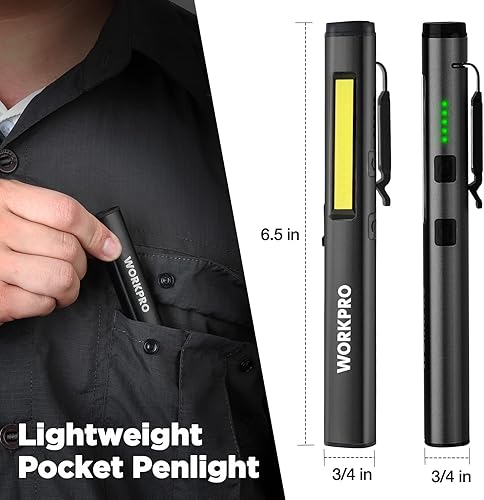 Miniatura 5 de WORKPRO Linterna de Pluma Recargable, Linterna UV de 365 nm con Luz Negra, Linterna LED de 450 Lúmenes Mini de Bolsillo, para Inspección, Trabajo,
