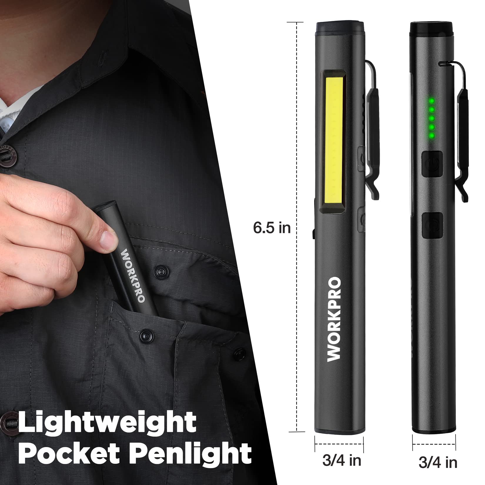 WORKPRO Flashlight Pen Light Rechargeable Penlight with 365 nm UV Black Light 450 Lumen LED Mini Pocket Flashlight — view 5