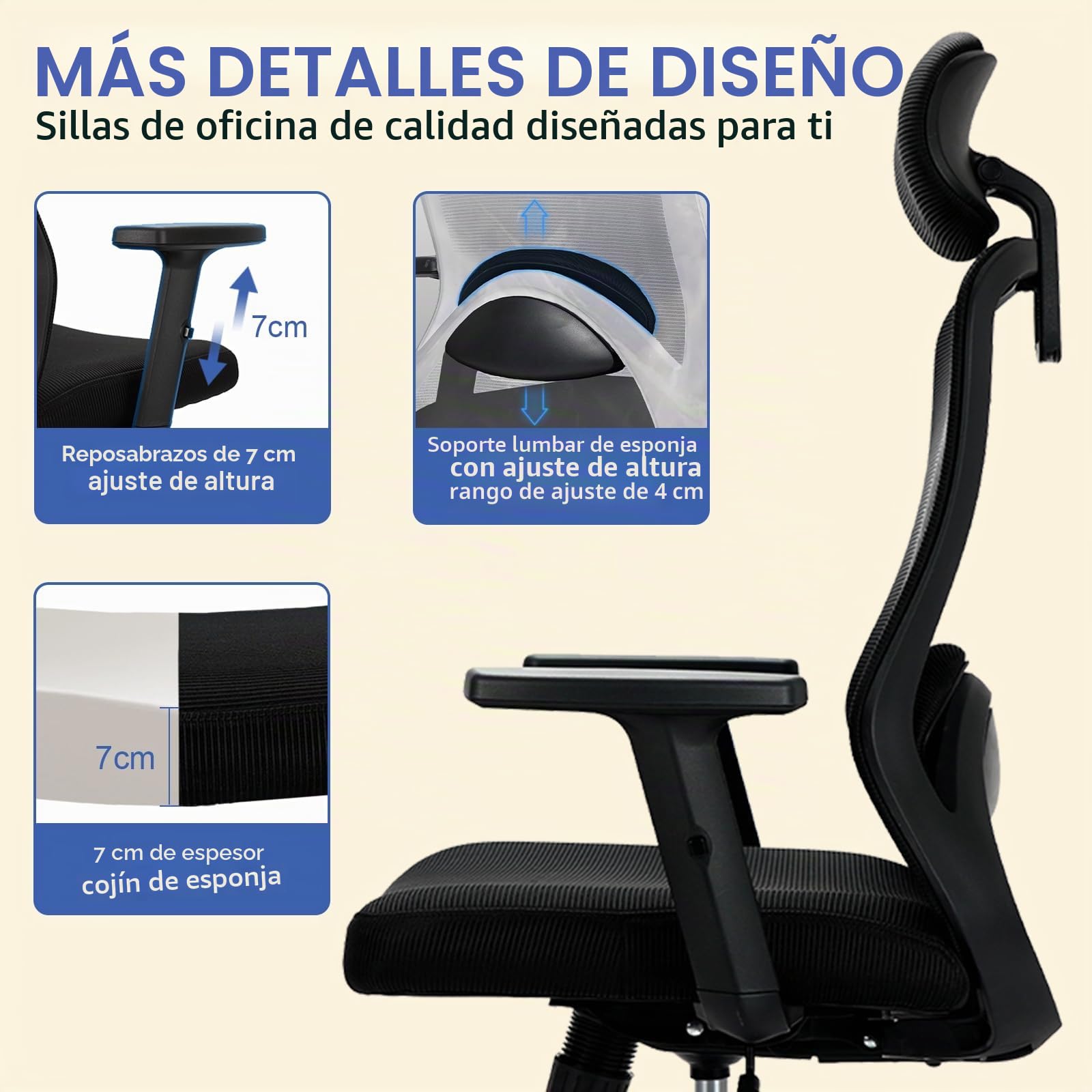 Milacyee Silla Oficina, Silla Ergonomica Escritorio, Silla Ergonómica con Reposacabezas, Reposabrazos,90°-130° Bloqueable Respaldo,Ajuste de Altura,Silla de Escritorio Capacidad de Peso 150KG