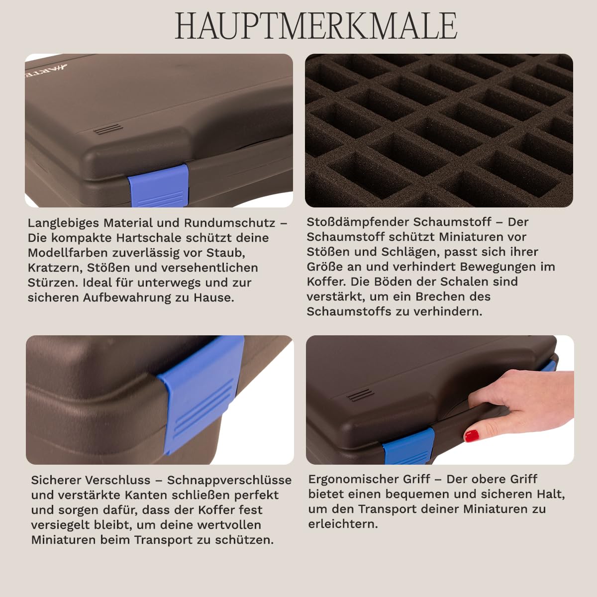 Hartem - Transportkoffer für Miniaturen | Wasserdichtes Hartschalenkoffer mit stoßfesten Schaumstoffschalen | speziell für Modellbau und Wargames | Kapazität: 120 Figuren | 32 x 36 x 14 cm