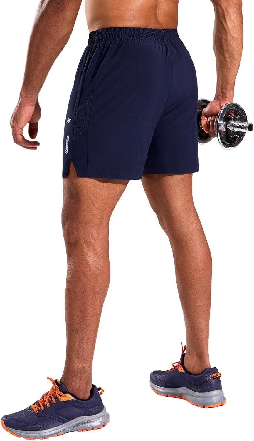 MIER Men's 5 Inch Inseam Running Shorts with Zipper Pockets Quick Dry Athletic Gym Workout No Liner Shorts, Lightweight