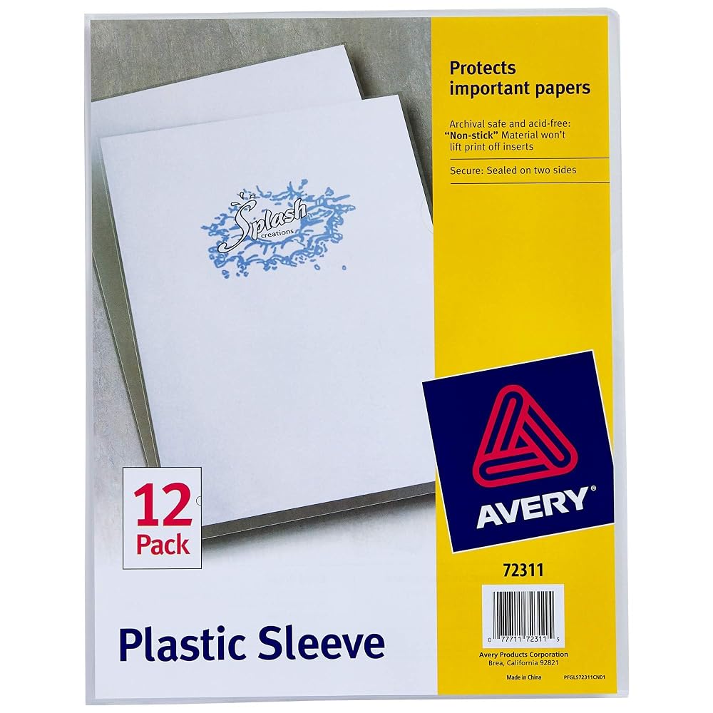 Avery Plastic Document Sleeves, Holds up to 20 Sheets, 12 Clear Sleeves (72311)