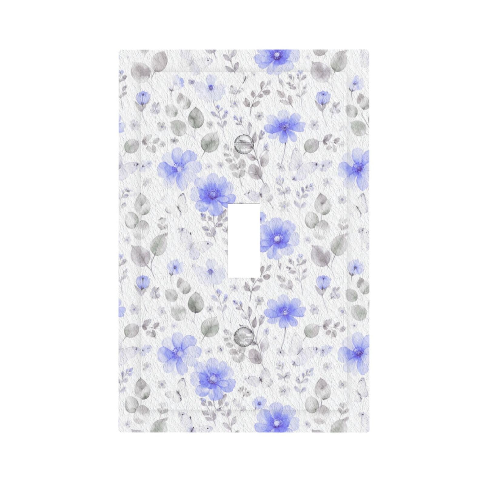 DWBGUO Decorative Light Switch Cover Plate Watercolor Blue Floral Butterfly 1 Gang Single Toggle Wall Plates for Electrical Outlets Outlet Covers Switch Plate Covers Faceplate for Home Bedroom Decor