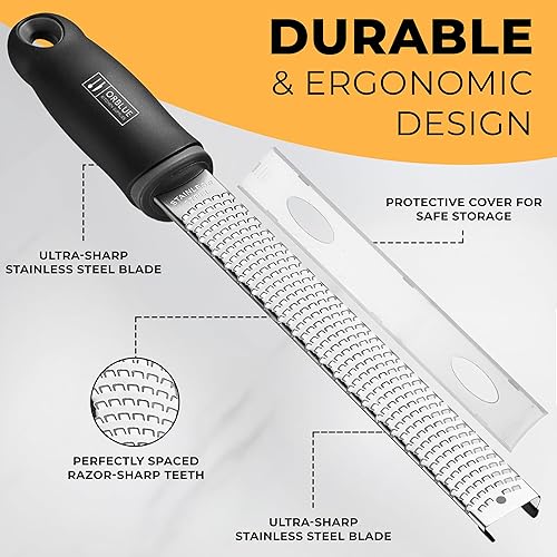 Miniatura 4 de Orblue Rallador de limón y queso Zester cítrico de primera calidad, rallador de cocina para parmesano, chocolate, frutas, verduras, jengibre, ajo,