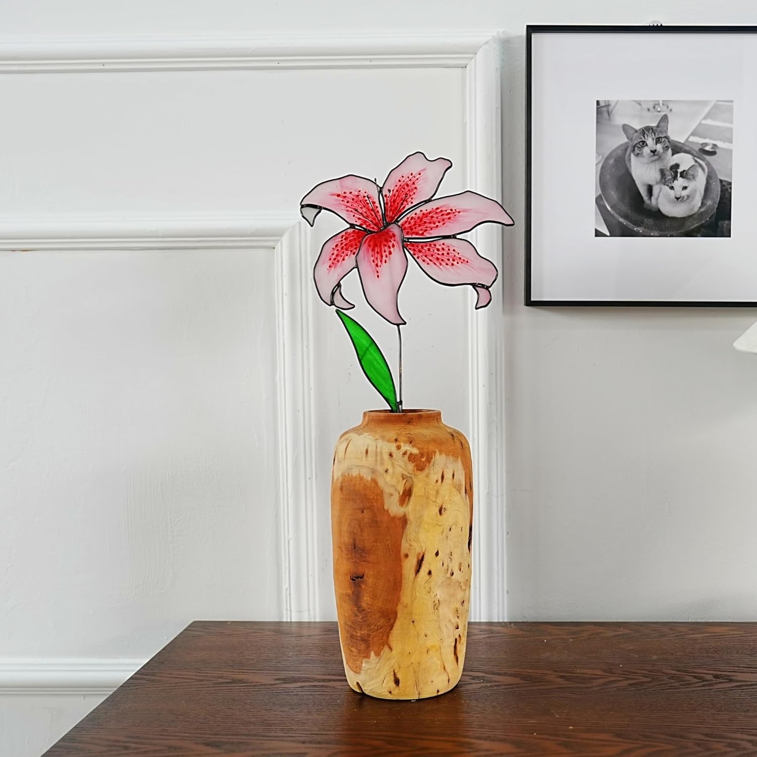 Pink Lily Stained Glass Flower,Faux Glass Lily Flower,Pink Lily Art,Stained Glass Flower, Flower Gift for mom (Pink Style B)